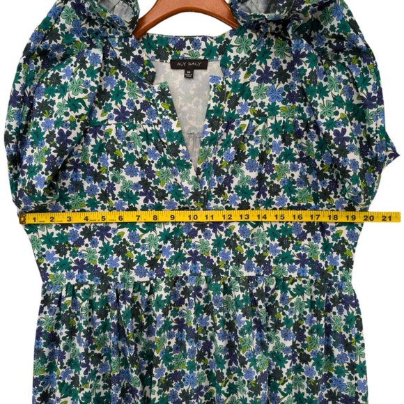 Aly Daly Floral Midi Dress Green Multicolor Long Sleeve Pleated Boho Size M - Picture 7 of 9